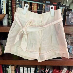 BCBG linen white shorts with belted tie